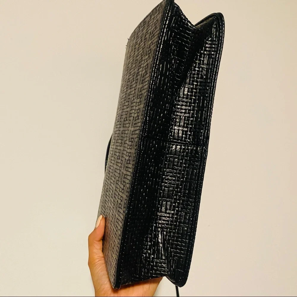 Vintage Black Woven Texture Briefcase W Gold Brass Closure